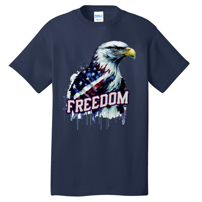 Freedom Watercolor Eagle With American Flag Tall T-Shirt