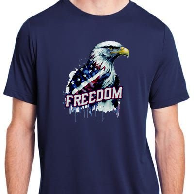 Freedom Watercolor Eagle With American Flag Adult ChromaSoft Performance T-Shirt