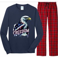 Freedom Watercolor Eagle With American Flag Long Sleeve Pajama Set