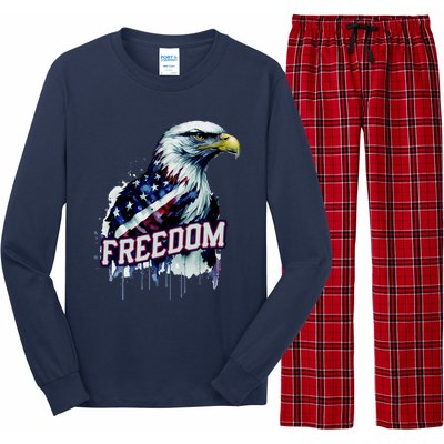 Freedom Watercolor Eagle With American Flag Long Sleeve Pajama Set