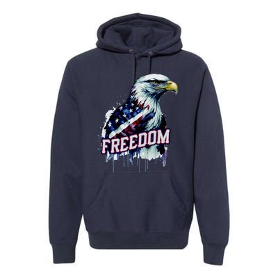 Freedom Watercolor Eagle With American Flag Premium Hoodie