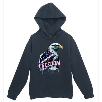 Freedom Watercolor Eagle With American Flag Urban Pullover Hoodie