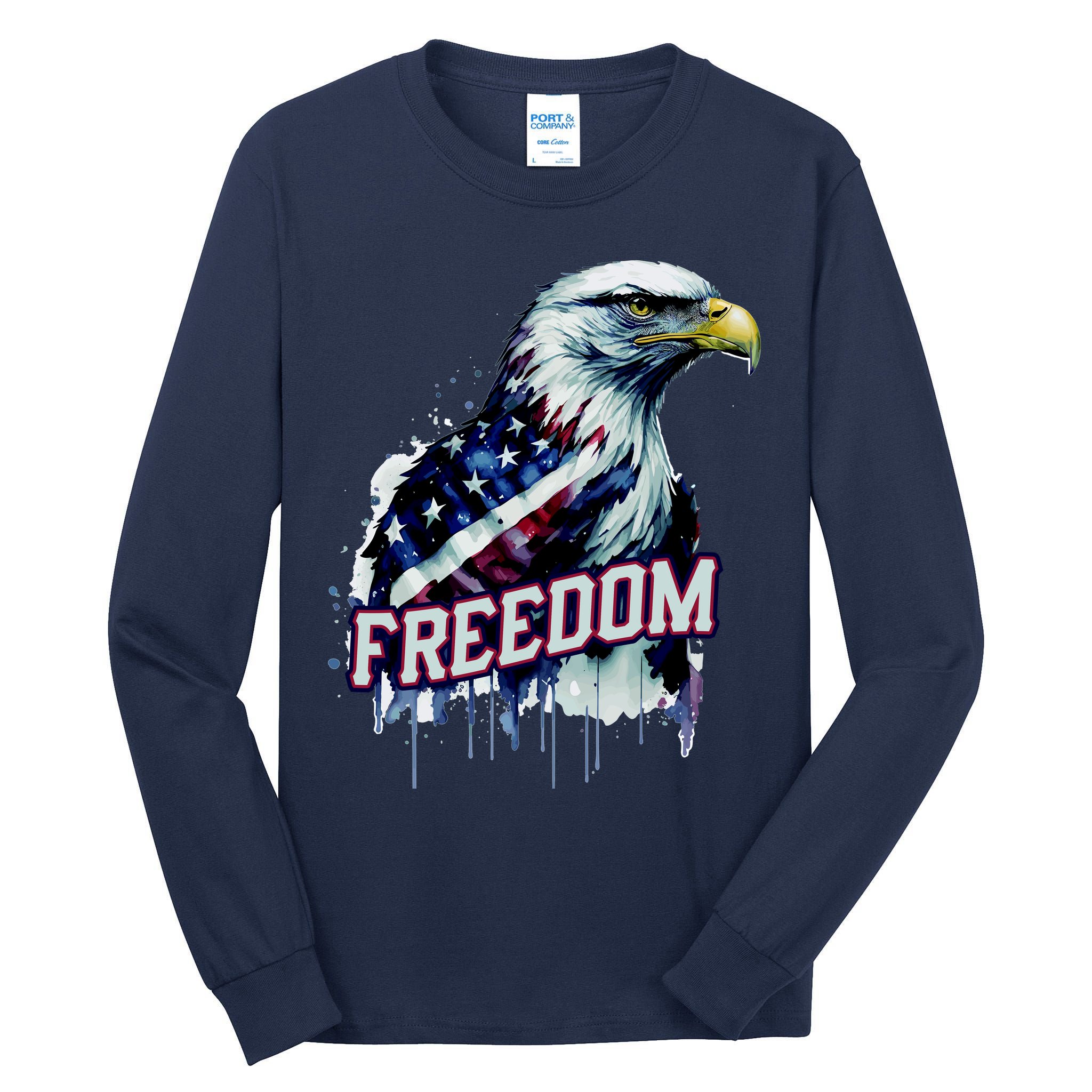 Freedom Watercolor Eagle With American Flag Tall Long Sleeve T-Shirt