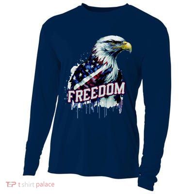 Freedom Watercolor Eagle With American Flag Cooling Performance Long Sleeve Crew