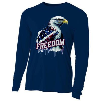 Freedom Watercolor Eagle With American Flag Cooling Performance Long Sleeve Crew