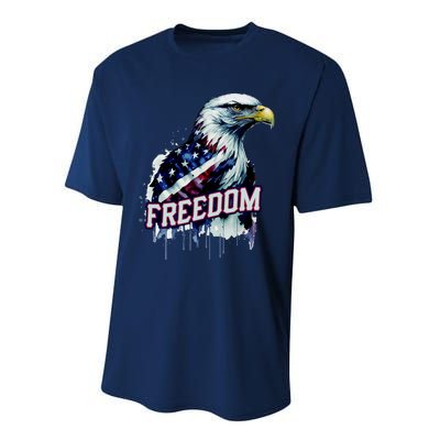 Freedom Watercolor Eagle With American Flag Performance Sprint T-Shirt