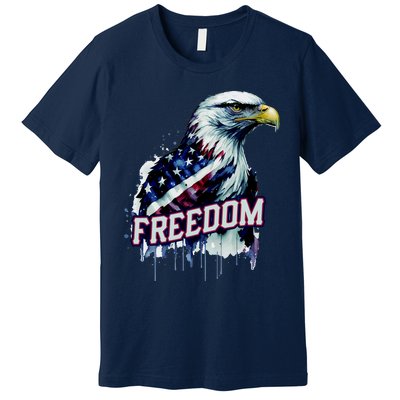 Freedom Watercolor Eagle With American Flag Premium T-Shirt