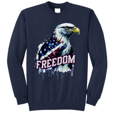 Freedom Watercolor Eagle With American Flag Tall Sweatshirt