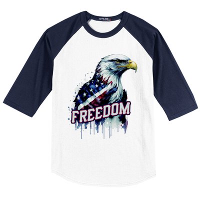 Freedom Watercolor Eagle With American Flag Baseball Sleeve Shirt