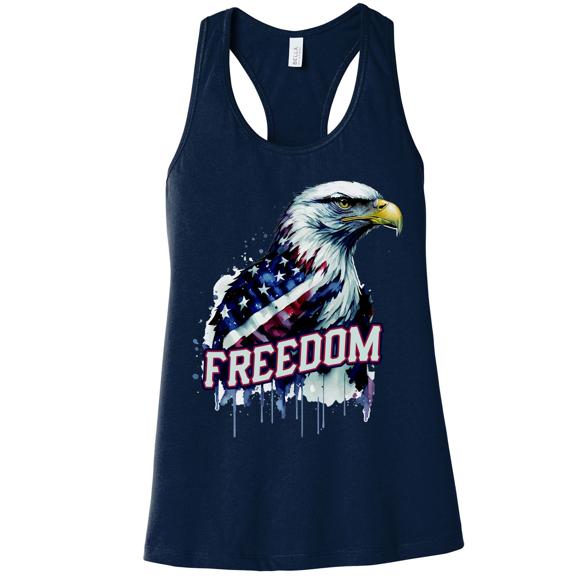 Freedom Watercolor Eagle With American Flag Womens Tank Top