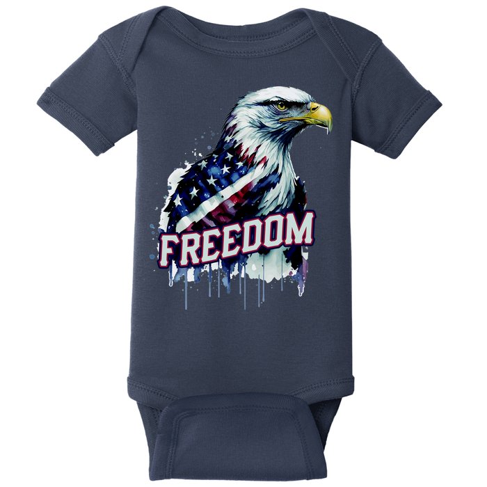 Freedom Watercolor Eagle With American Flag Baby Bodysuit