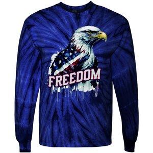 Freedom Watercolor Eagle With American Flag Tie-Dye Long Sleeve Shirt