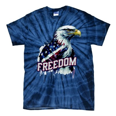 Freedom Watercolor Eagle With American Flag Tie-Dye T-Shirt