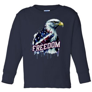 Freedom Watercolor Eagle With American Flag Toddler Long Sleeve Shirt