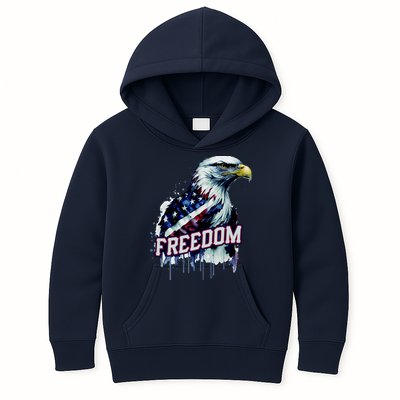 Freedom Watercolor Eagle With American Flag Kids Hoodie