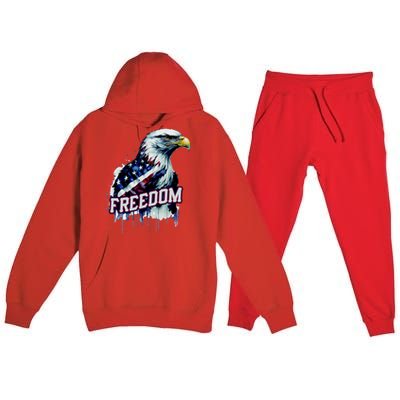 Freedom Watercolor Eagle With American Flag Premium Hooded Sweatsuit Set