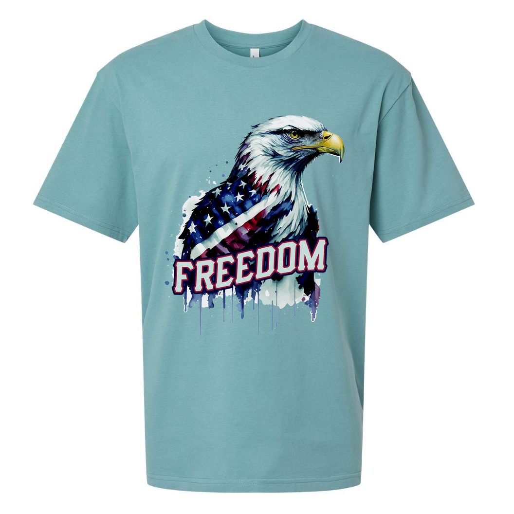 Freedom Watercolor Eagle With American Flag Sueded Cloud Jersey T-Shirt