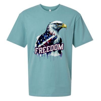 Freedom Watercolor Eagle With American Flag Sueded Cloud Jersey T-Shirt