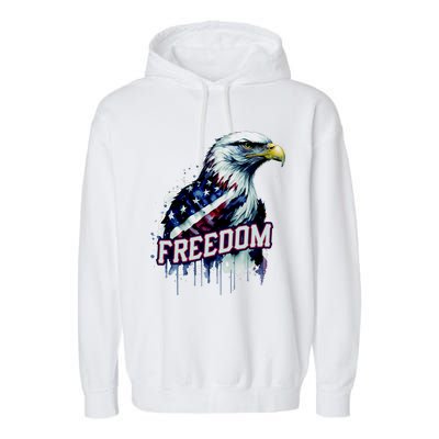 Freedom Watercolor Eagle With American Flag Garment-Dyed Fleece Hoodie