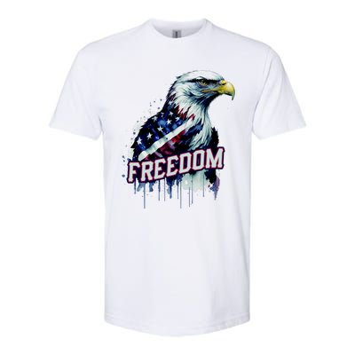 Freedom Watercolor Eagle With American Flag Softstyle CVC T-Shirt