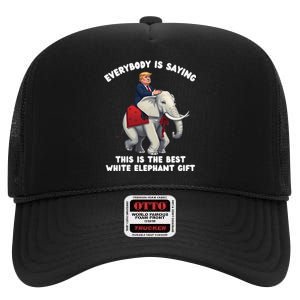 Funny White Elephant Gag Wrapped Elephant Dumb Gift High Crown Mesh Back Trucker Hat