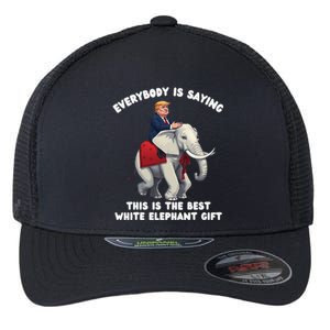 Funny White Elephant Gag Wrapped Elephant Dumb Gift Flexfit Unipanel Trucker Cap