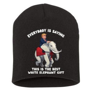 Funny White Elephant Gag Wrapped Elephant Dumb Gift Short Acrylic Beanie