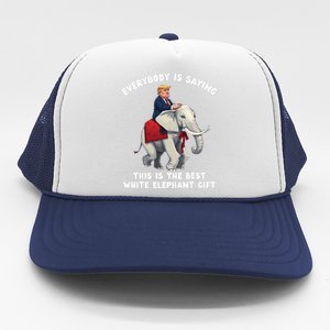 Funny White Elephant Gag Wrapped Elephant Dumb Gift Trucker Hat