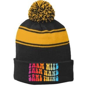 Farm Wife Farm Hand Same Thing Funny Cow Tees Stripe Pom Pom Beanie