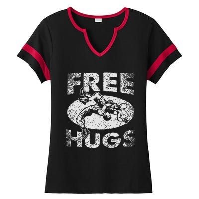 Funny Wrestling Funny Free Hugs Wrestling Gift Ladies Halftime Notch Neck Tee