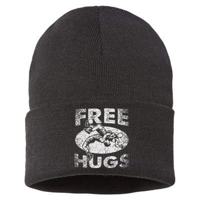 Funny Wrestling Funny Free Hugs Wrestling Gift Sustainable Knit Beanie