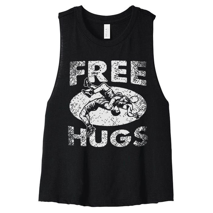 Funny Wrestling Funny Free Hugs Wrestling Gift Women's Racerback Cropped Tank