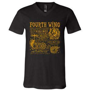 Fourth Wing Fantasy Book Romantasy Dragons Yarros Basgiath V-Neck T-Shirt