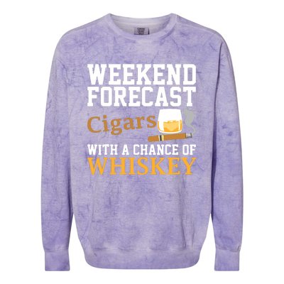 Funny Weekend Forecast Cigars And Whiskey Gift For Men Women Colorblast Crewneck Sweatshirt