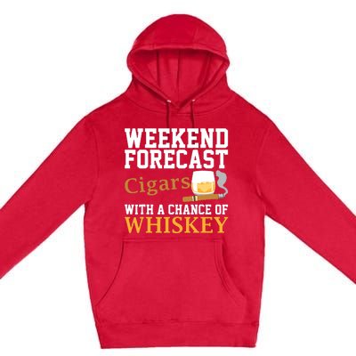 Funny Weekend Forecast Cigars And Whiskey Gift For Men Women Premium Pullover Hoodie