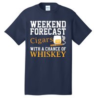 Funny Weekend Forecast Cigars And Whiskey Gift For Men Women Tall T-Shirt