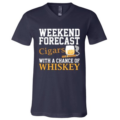 Funny Weekend Forecast Cigars And Whiskey Gift For Men Women V-Neck T-Shirt