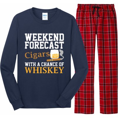 Funny Weekend Forecast Cigars And Whiskey Gift For Men Women Long Sleeve Pajama Set