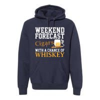 Funny Weekend Forecast Cigars And Whiskey Gift For Men Women Premium Hoodie