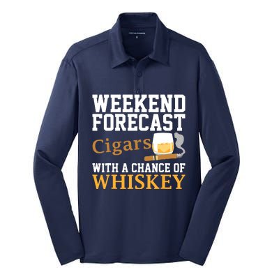 Funny Weekend Forecast Cigars And Whiskey Gift For Men Women Silk Touch Performance Long Sleeve Polo