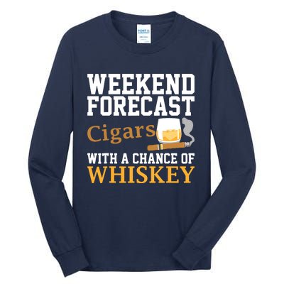 Funny Weekend Forecast Cigars And Whiskey Gift For Men Women Tall Long Sleeve T-Shirt