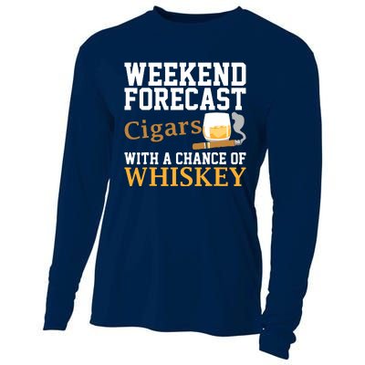 Funny Weekend Forecast Cigars And Whiskey Gift For Men Women Cooling Performance Long Sleeve Crew