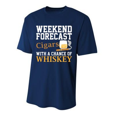 Funny Weekend Forecast Cigars And Whiskey Gift For Men Women Performance Sprint T-Shirt