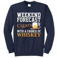 Funny Weekend Forecast Cigars And Whiskey Gift For Men Women Tall Sweatshirt