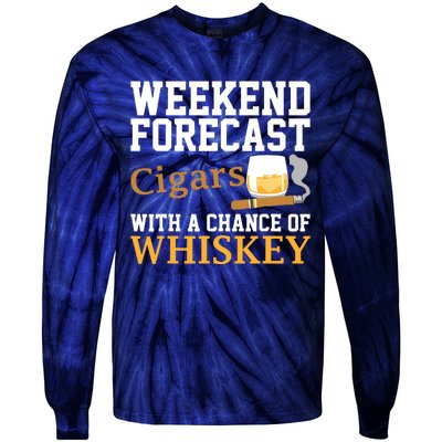 Funny Weekend Forecast Cigars And Whiskey Gift For Men Women Tie-Dye Long Sleeve Shirt