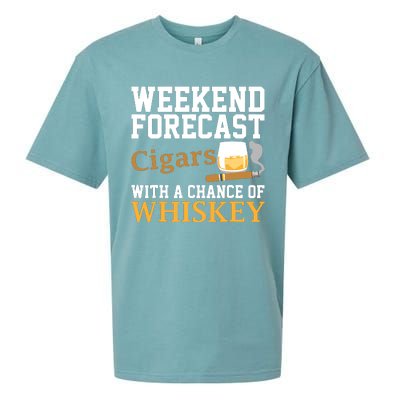 Funny Weekend Forecast Cigars And Whiskey Gift For Men Women Sueded Cloud Jersey T-Shirt