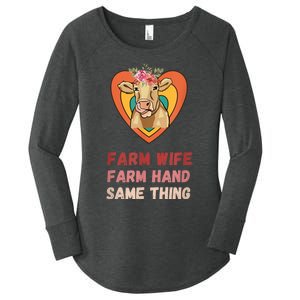 Farm Wife Farm Hand Same Thing, Funny Cow Tees Women's Perfect Tri Tunic Long Sleeve Shirt