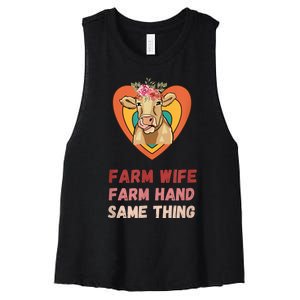 Farm Wife Farm Hand Same Thing, Funny Cow Tees Women's Racerback Cropped Tank