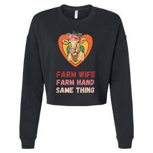 Farm Wife Farm Hand Same Thing, Funny Cow Tees Cropped Pullover Crew