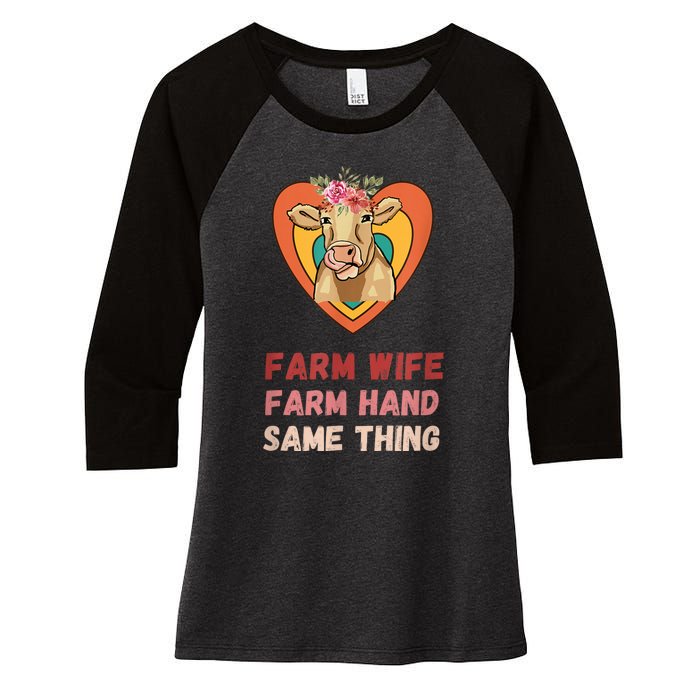 Farm Wife Farm Hand Same Thing, Funny Cow Tees Women's Tri-Blend 3/4-Sleeve Raglan Shirt